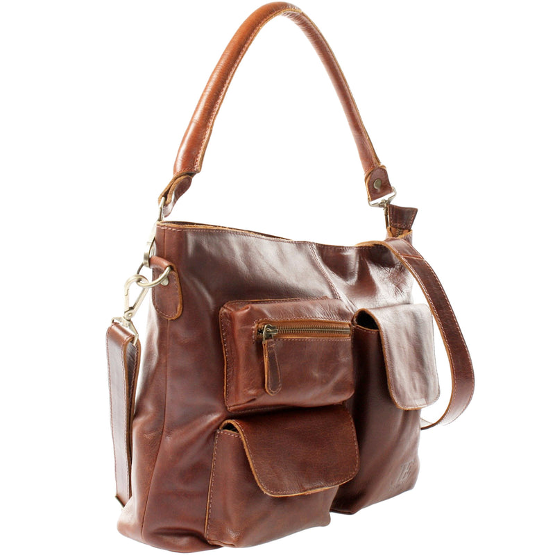 Leconi Schultertasche Umhängetasche Ledertasche Leder Damen braun LE0062 Tiefpreis