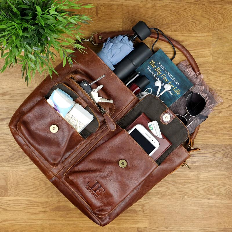 Leconi Schultertasche Umhängetasche Ledertasche Leder Damen braun LE0062 Tiefpreis