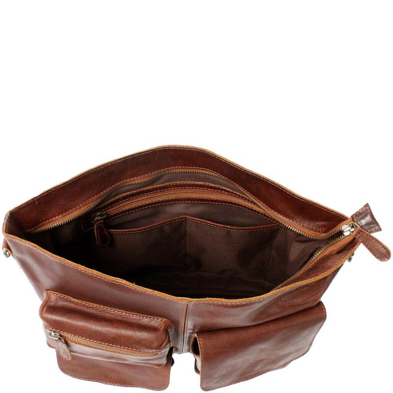 Leconi Schultertasche Umhängetasche Ledertasche Leder Damen braun LE0062 Tiefpreis