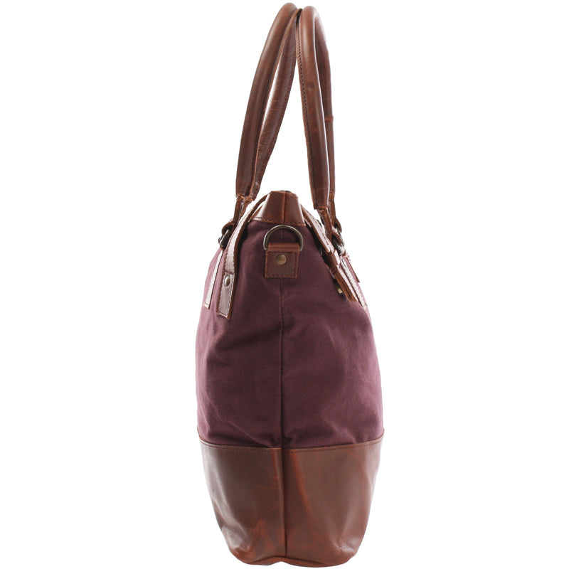 Leconi Schultertasche Handtasche kleiner Shopper Leder Canvas bordeaux LE0056 Super Sparpreis