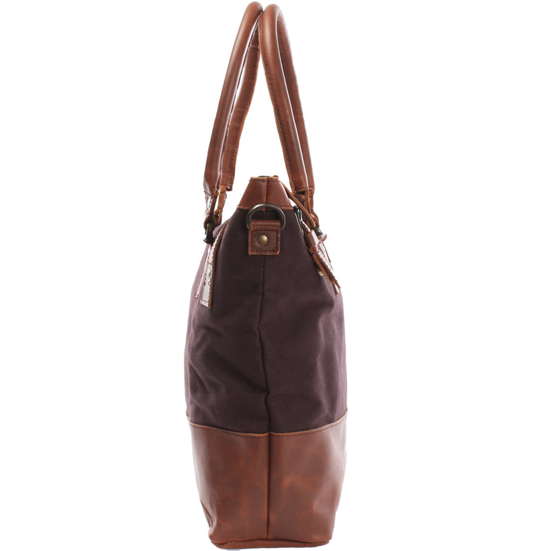 Leconi Schultertasche Handtasche kleiner Shopper Leder Canvas mokka LE0056 Begrenzte Freigabe
