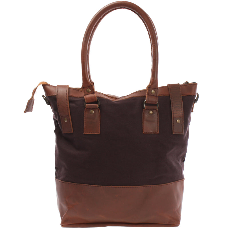 Leconi Schultertasche Handtasche kleiner Shopper Leder Canvas mokka LE0056 Begrenzte Freigabe