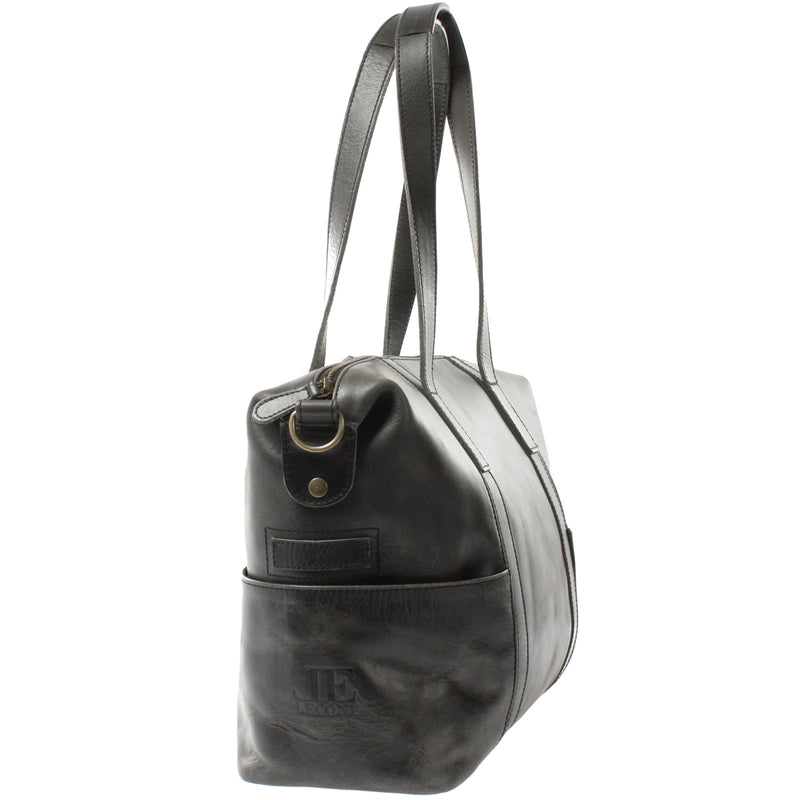 Leconi Shopper Schultertasche Henkeltasche Damen Handtasche Leder dunkelgrau LE0061 Letzte 3 Tage