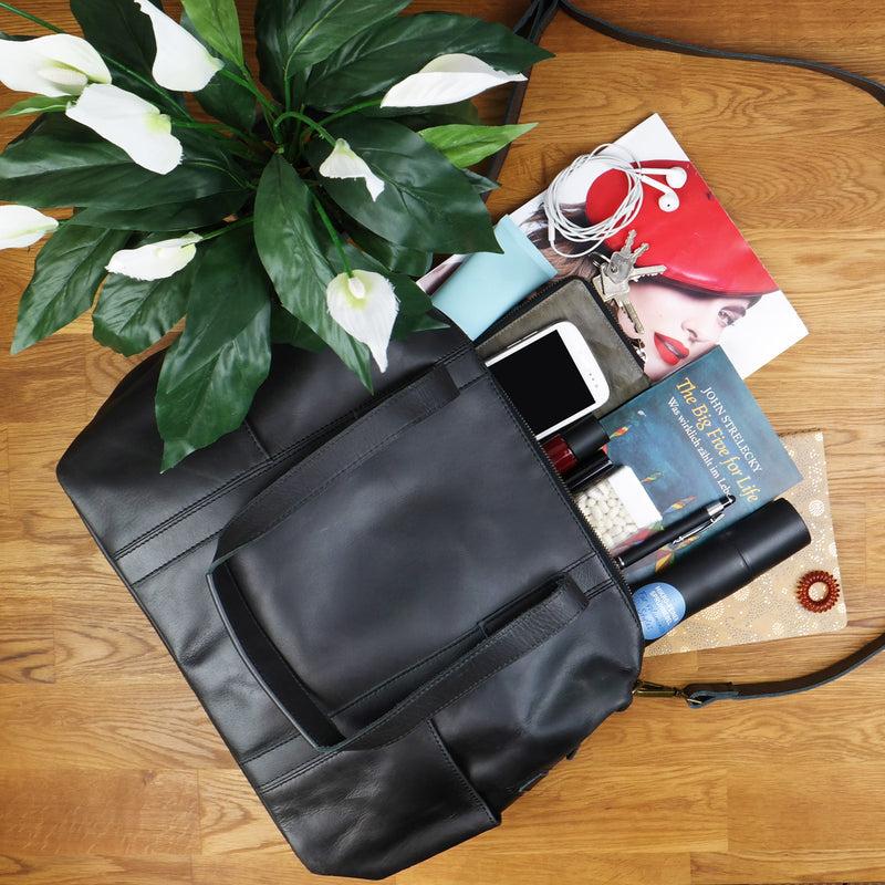 Leconi Shopper Schultertasche Henkeltasche Damen Handtasche Leder dunkelgrau LE0061 Letzte 3 Tage
