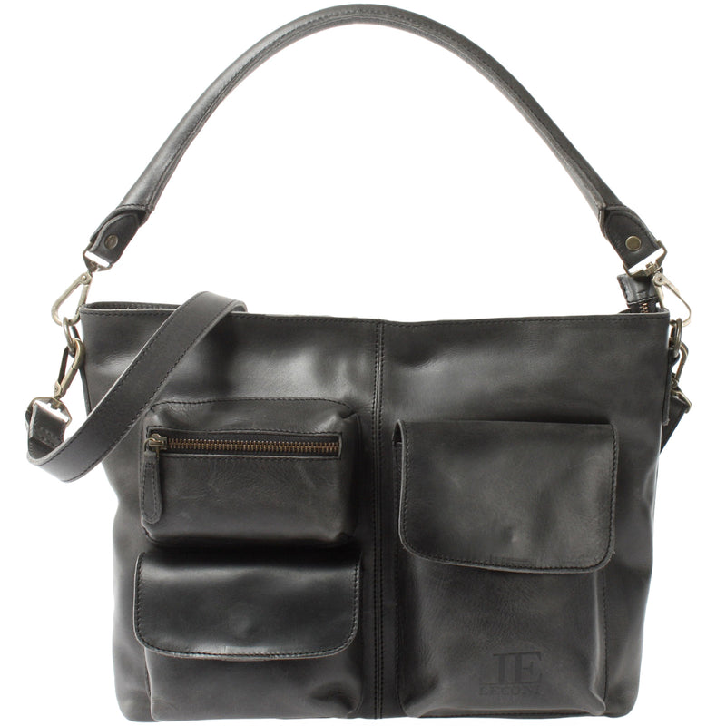 Leconi Schultertasche Umhängetasche Ledertasche Leder Damen dunkelgrau LE0062 JETZT KAUFEN