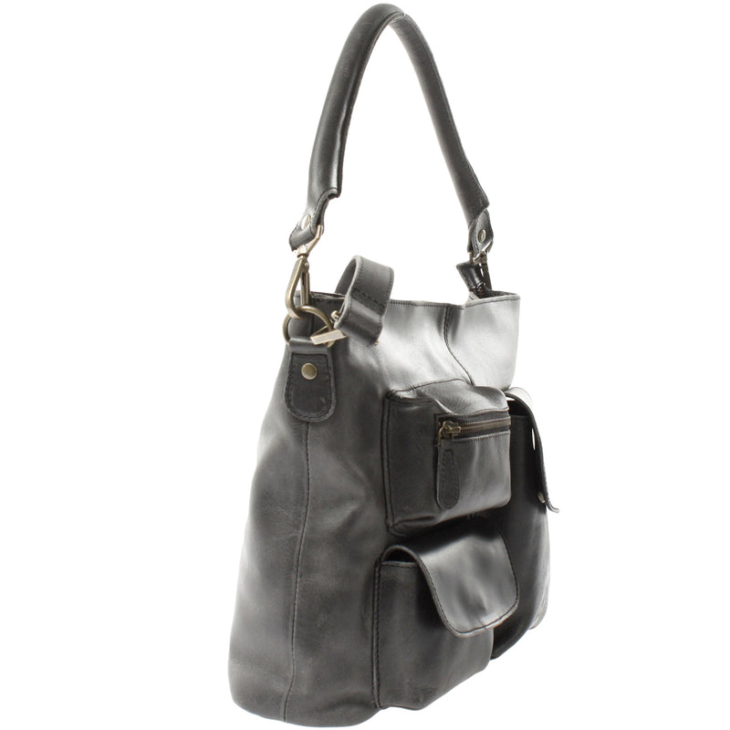 Leconi Schultertasche Umhängetasche Ledertasche Leder Damen dunkelgrau LE0062 JETZT KAUFEN