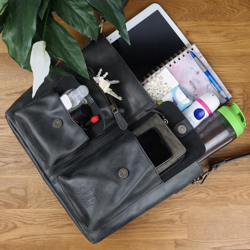 Leconi Schultertasche Umhängetasche Ledertasche Leder Damen dunkelgrau LE0062 JETZT KAUFEN