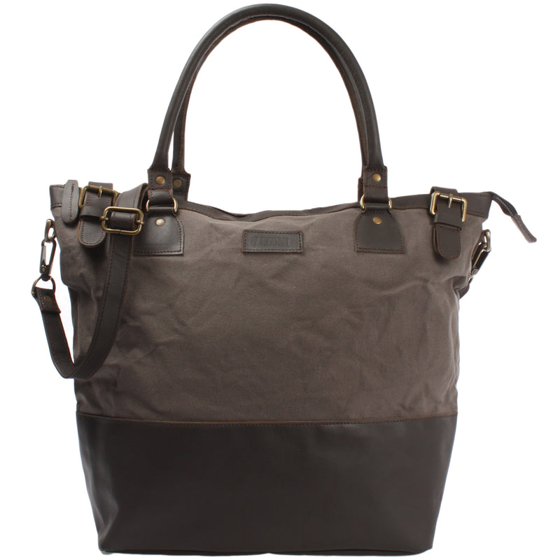 Leconi XXL Shopper Schultertasche Beuteltasche Leder Canvas grau LE2005 Neueste Stile