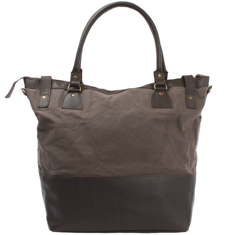Leconi XXL Shopper Schultertasche Beuteltasche Leder Canvas grau LE2005 Neueste Stile