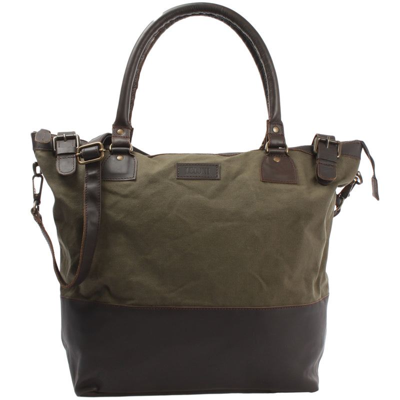 Leconi XXL Shopper Schultertasche Beuteltasche Leder Canvas grün LE2005 Letzte 2 Tage