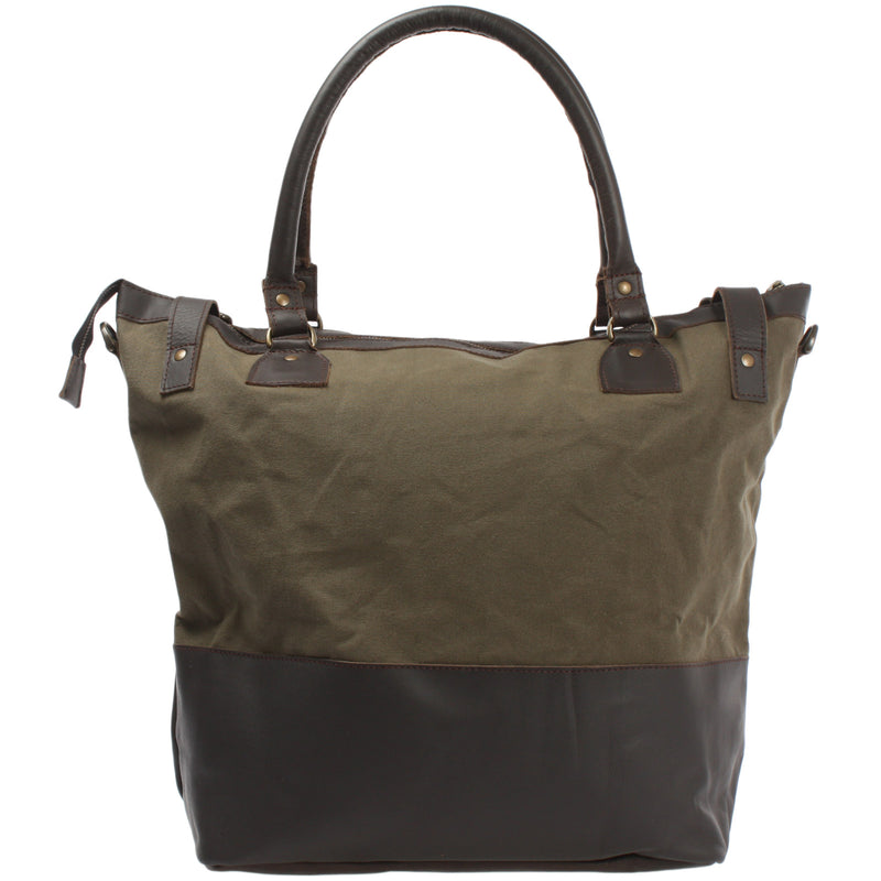 Leconi XXL Shopper Schultertasche Beuteltasche Leder Canvas grün LE2005 Letzte 2 Tage