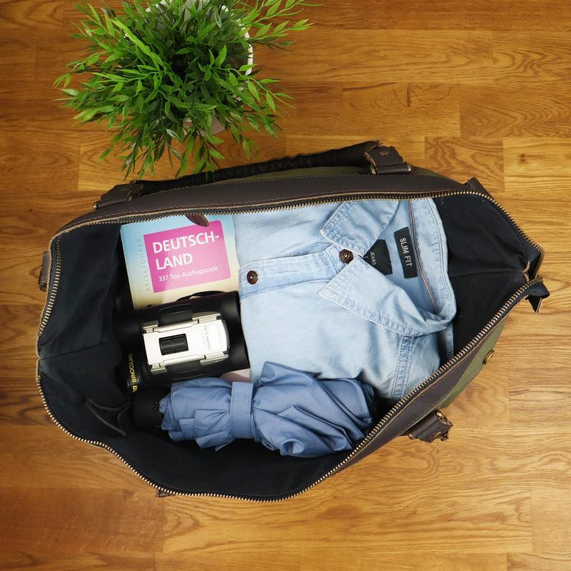 Leconi XXL Shopper Schultertasche Beuteltasche Leder Canvas grün LE2005 Letzte 2 Tage