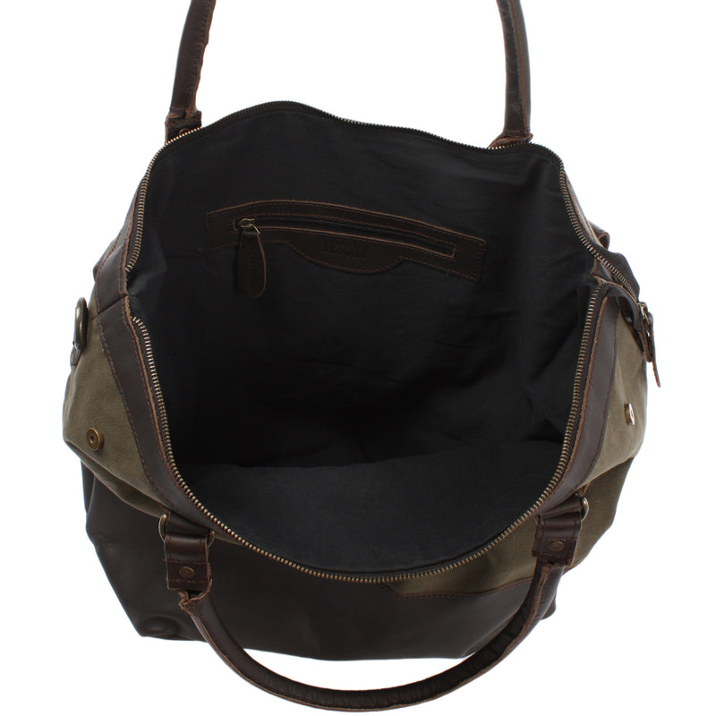 Leconi XXL Shopper Schultertasche Beuteltasche Leder Canvas grün LE2005 Letzte 2 Tage