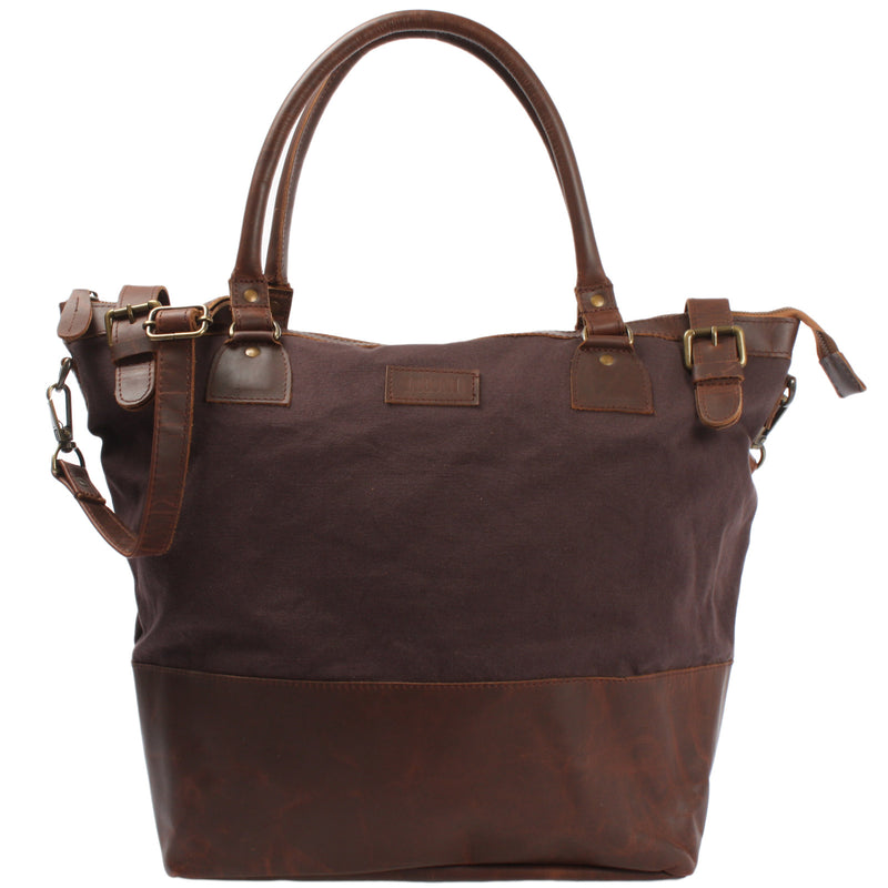 Leconi XXL Shopper Schultertasche Beuteltasche Leder Canvas mokka LE2005 Letzter Tag