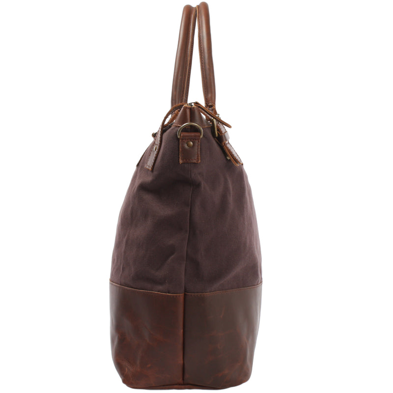 Leconi XXL Shopper Schultertasche Beuteltasche Leder Canvas mokka LE2005 Letzter Tag