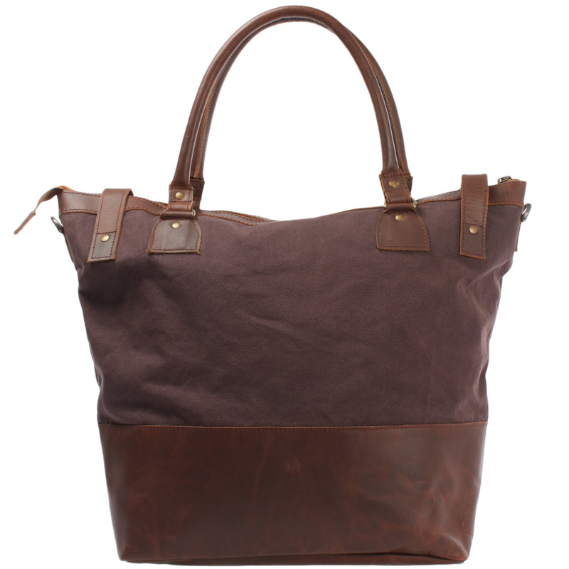 Leconi XXL Shopper Schultertasche Beuteltasche Leder Canvas mokka LE2005 Letzter Tag