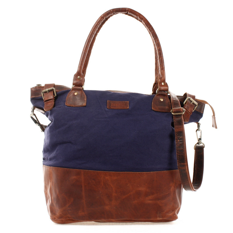 Leconi XXL Shopper Schultertasche Beuteltasche Leder Canvas navy LE2005 Zeitbegrenzte Promotion