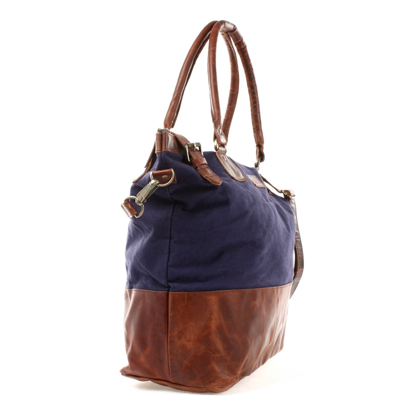 Leconi XXL Shopper Schultertasche Beuteltasche Leder Canvas navy LE2005 Zeitbegrenzte Promotion