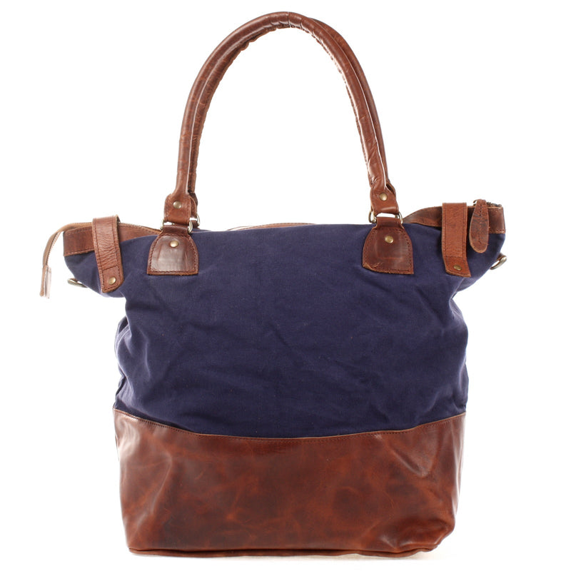 Leconi XXL Shopper Schultertasche Beuteltasche Leder Canvas navy LE2005 Zeitbegrenzte Promotion