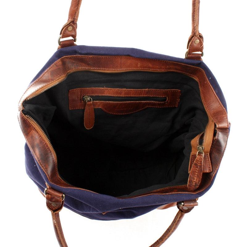 Leconi XXL Shopper Schultertasche Beuteltasche Leder Canvas navy LE2005 Zeitbegrenzte Promotion