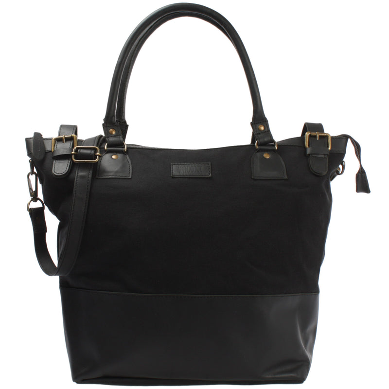 Leconi XXL Shopper Schultertasche Beuteltasche Leder Canvas schwarz LE2005 Bis zu 50% Rabatt