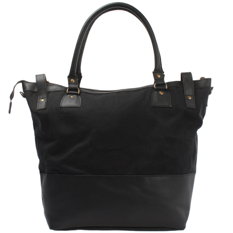 Leconi XXL Shopper Schultertasche Beuteltasche Leder Canvas schwarz LE2005 Bis zu 50% Rabatt