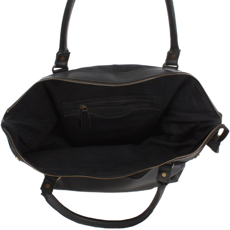 Leconi XXL Shopper Schultertasche Beuteltasche Leder Canvas schwarz LE2005 Bis zu 50% Rabatt