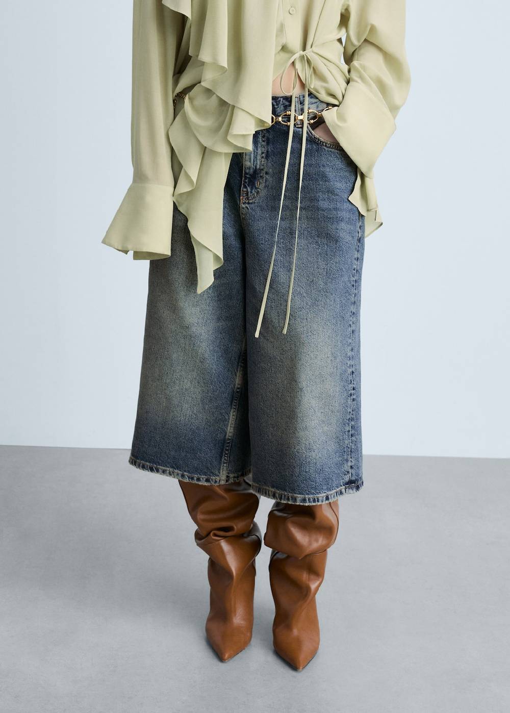 Mango Wideleg-Jeans-Bermudashorts Flash Sale
