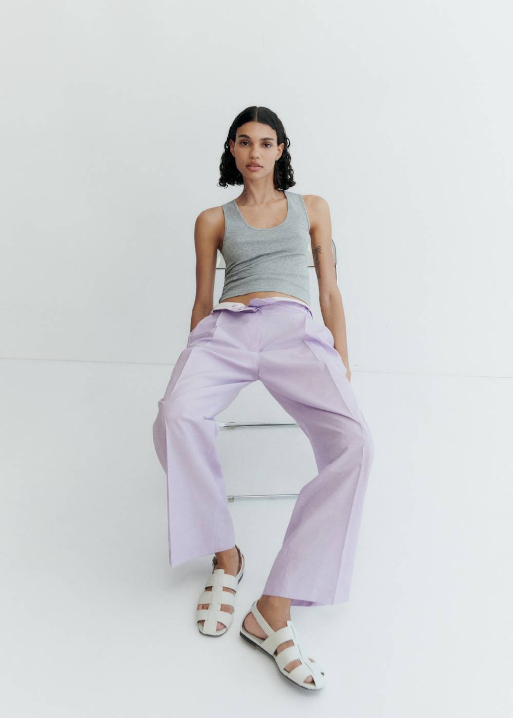 Mango Gestreifte Wideleg-Hose Muttertagsangebot
