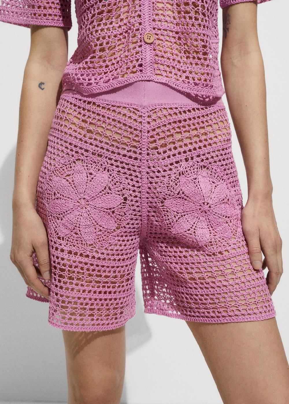 Mango Geblümte Häkel-Shorts Letzte 3 Tage