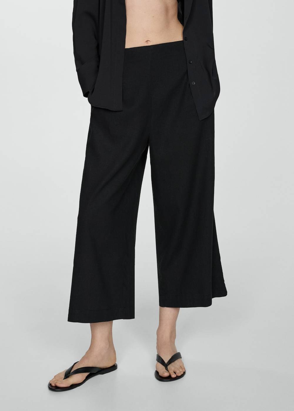 Mango Wideleg-Leinenhose Räumungsverkauf