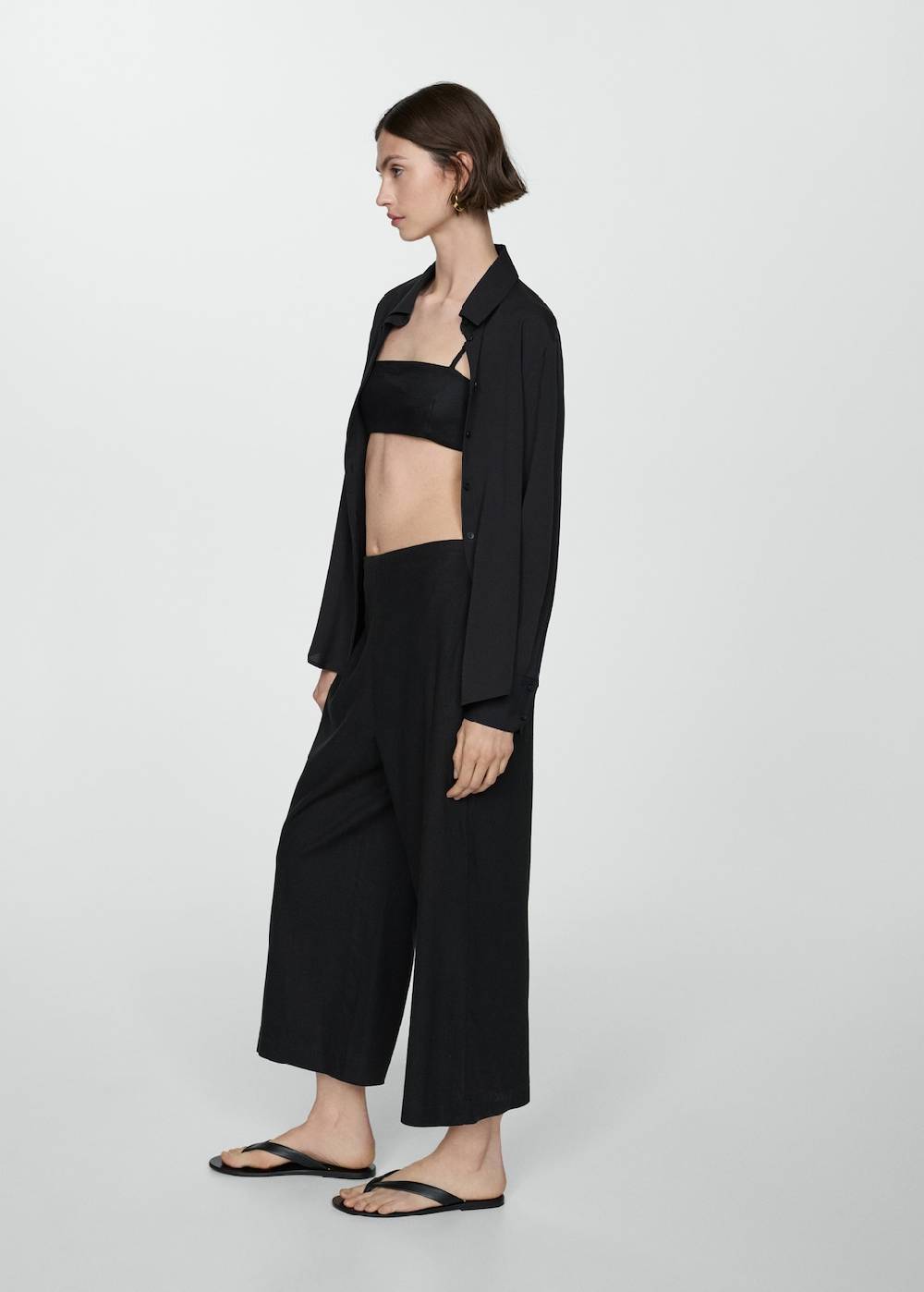 Mango Wideleg-Leinenhose Räumungsverkauf