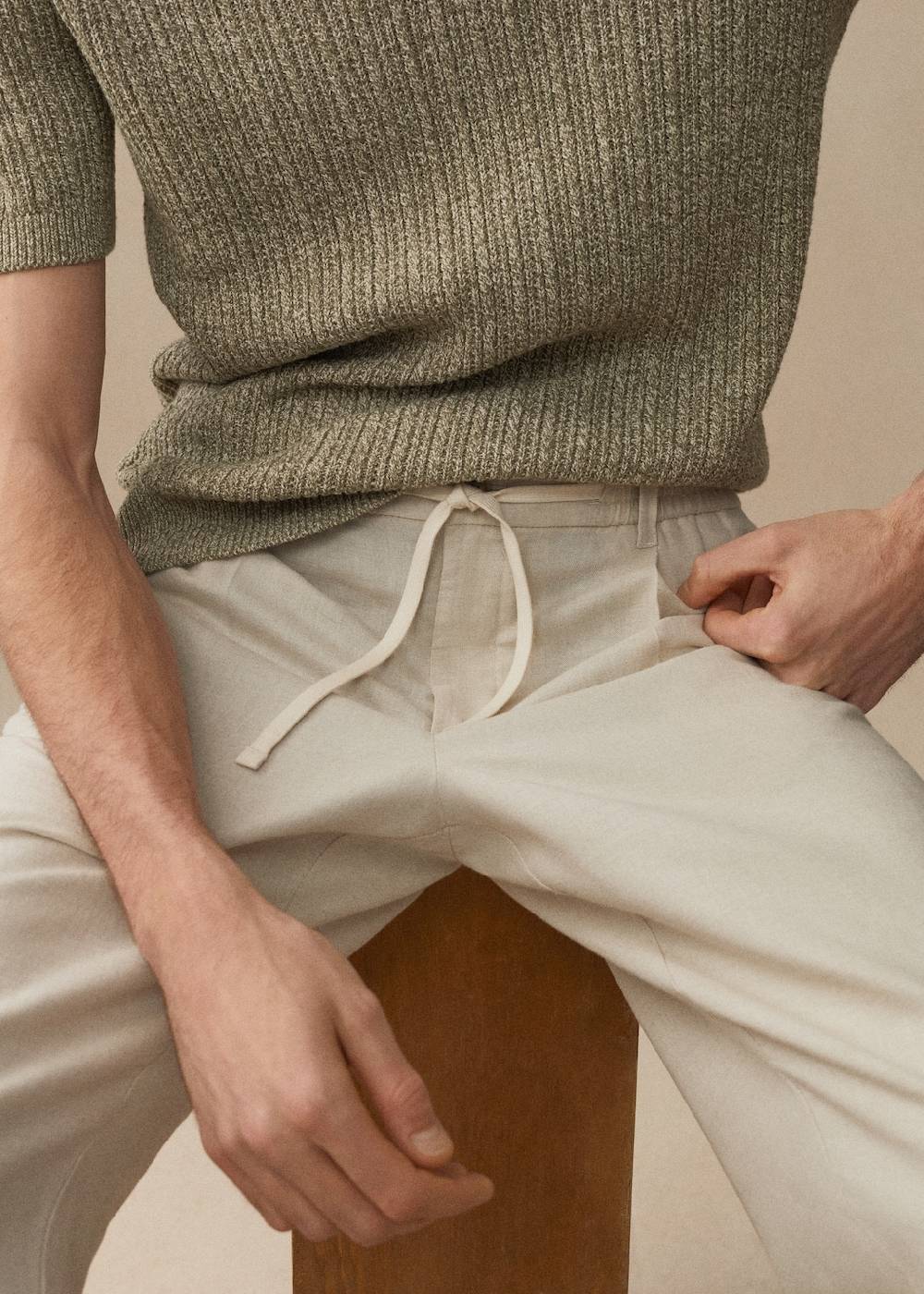 Mango Slim Fit-Leinenhose mit Kordel Nur für heute