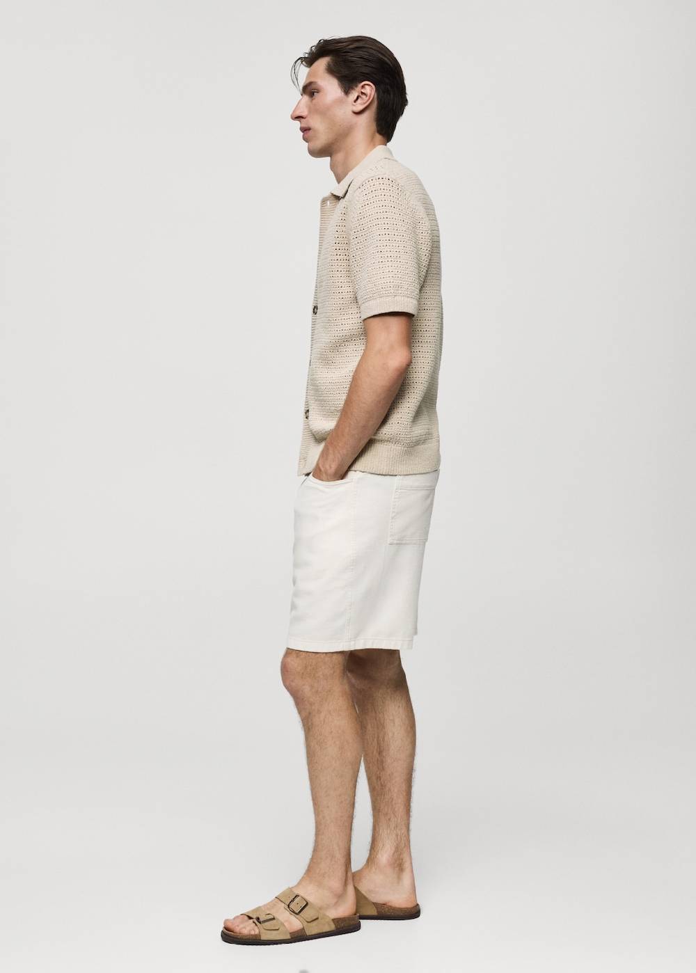 Mango Geknöpftes Strick-Poloshirt mit Lochmuster Im Verkauf