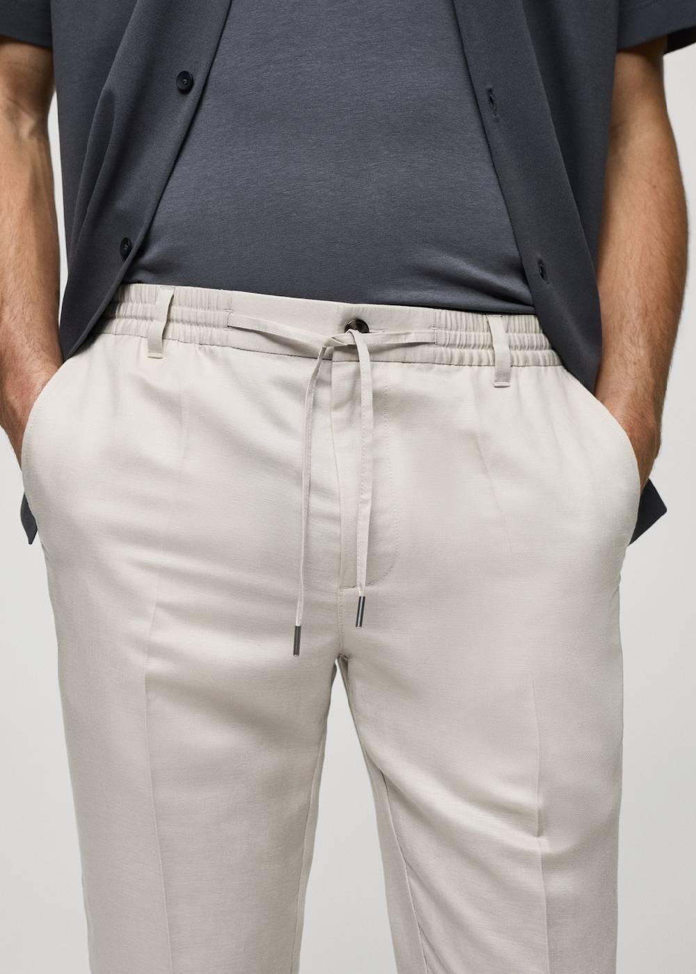 Mango Leinen-Tencel-Hose mit Kordelzug Schlussverkauf