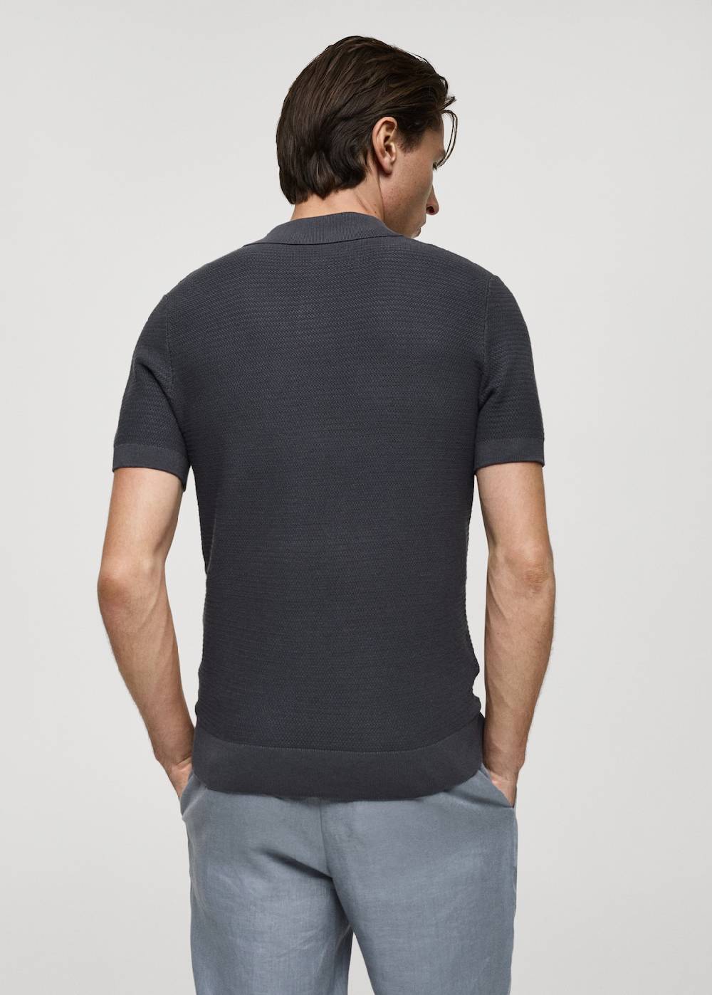 Mango Poloshirt aus Baumwolle mit Tencel in Flechtoptik Black Friday
