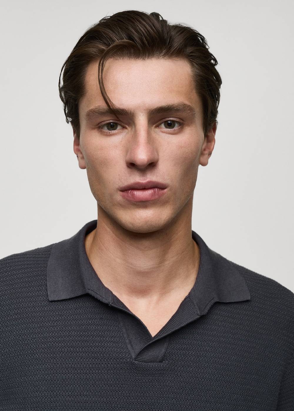 Mango Poloshirt aus Baumwolle mit Tencel in Flechtoptik Black Friday