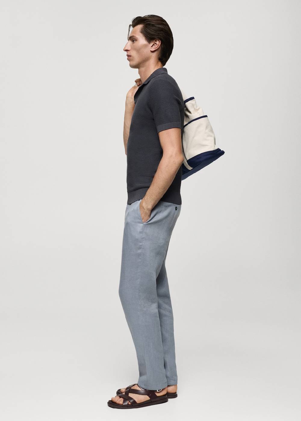 Mango Poloshirt aus Baumwolle mit Tencel in Flechtoptik Black Friday