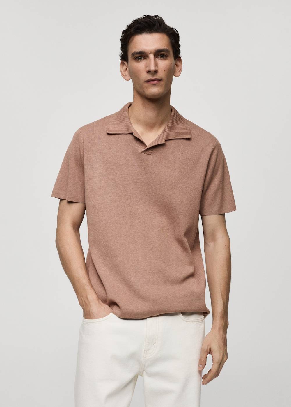 Mango Texturiertes Strick-Poloshirt aus Baumwolle Heißer Verkauf
