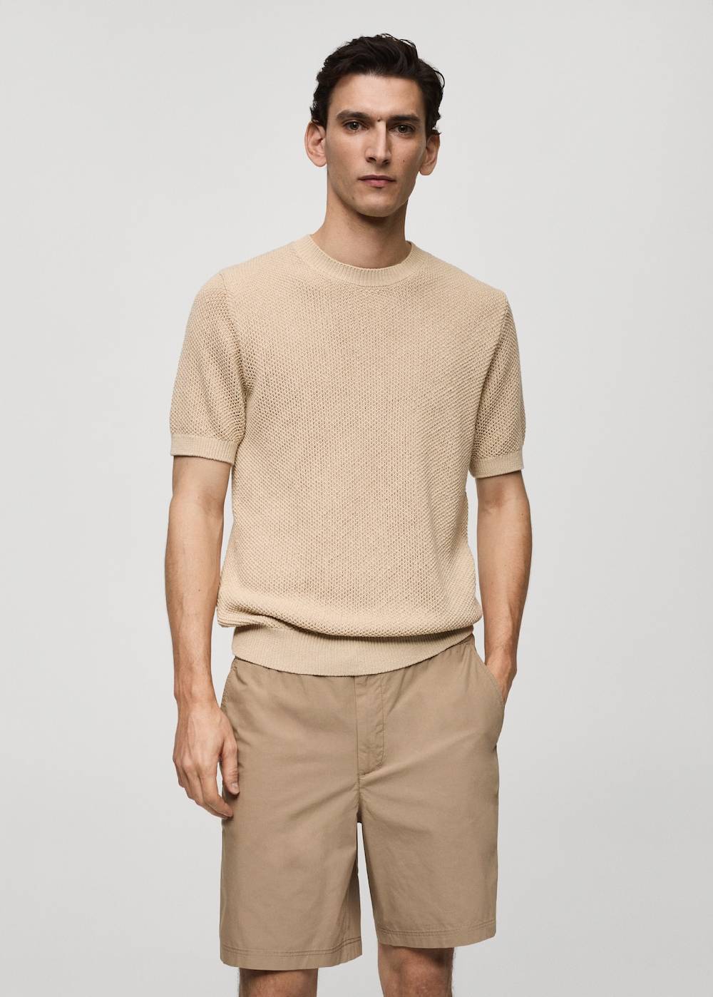 Mango Strukturiertes Strick-T-Shirt aus Baumwolle Online Outlet
