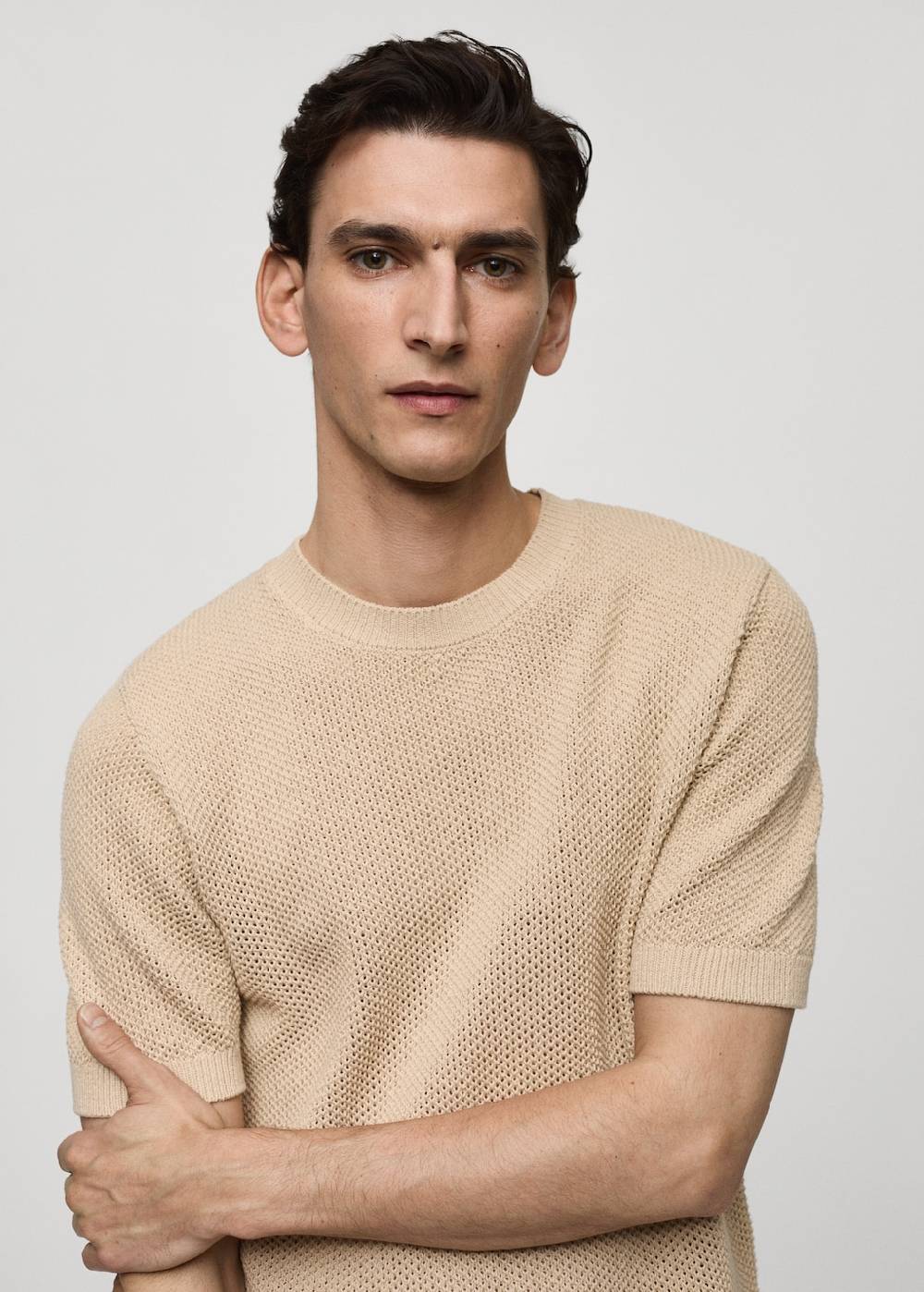 Mango Strukturiertes Strick-T-Shirt aus Baumwolle Online Outlet