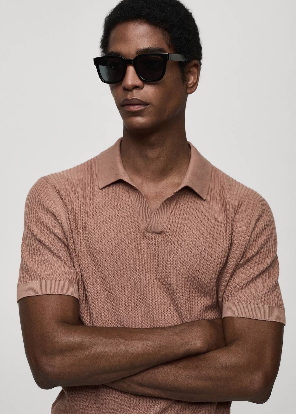 Mango Geripptes Strick-Poloshirt aus Baumwolle Zeitlich begrenztes Angebot