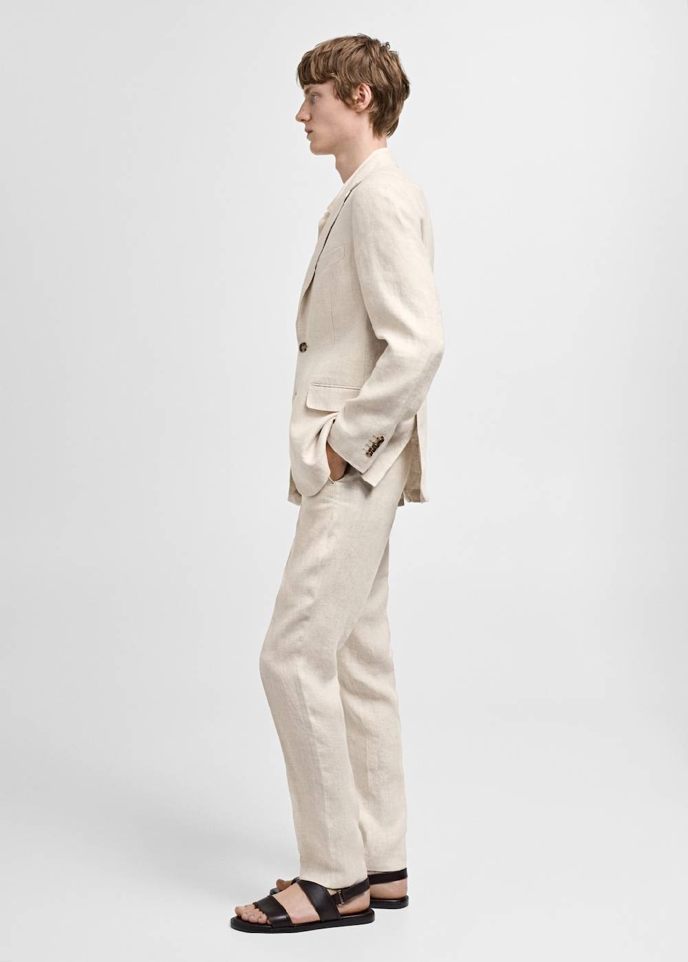 Mango Slim Fit-Anzugjacke aus 100 % Leinen Im Verkauf