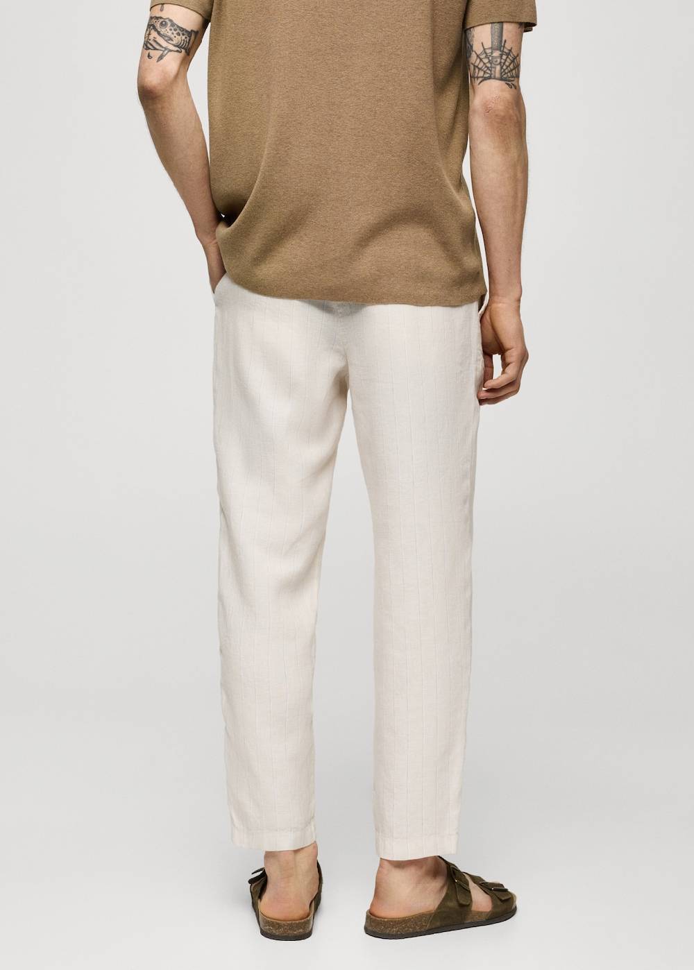 Mango Gestreifte Hose aus 100 % Leinen mit Kordel Sonderangebot