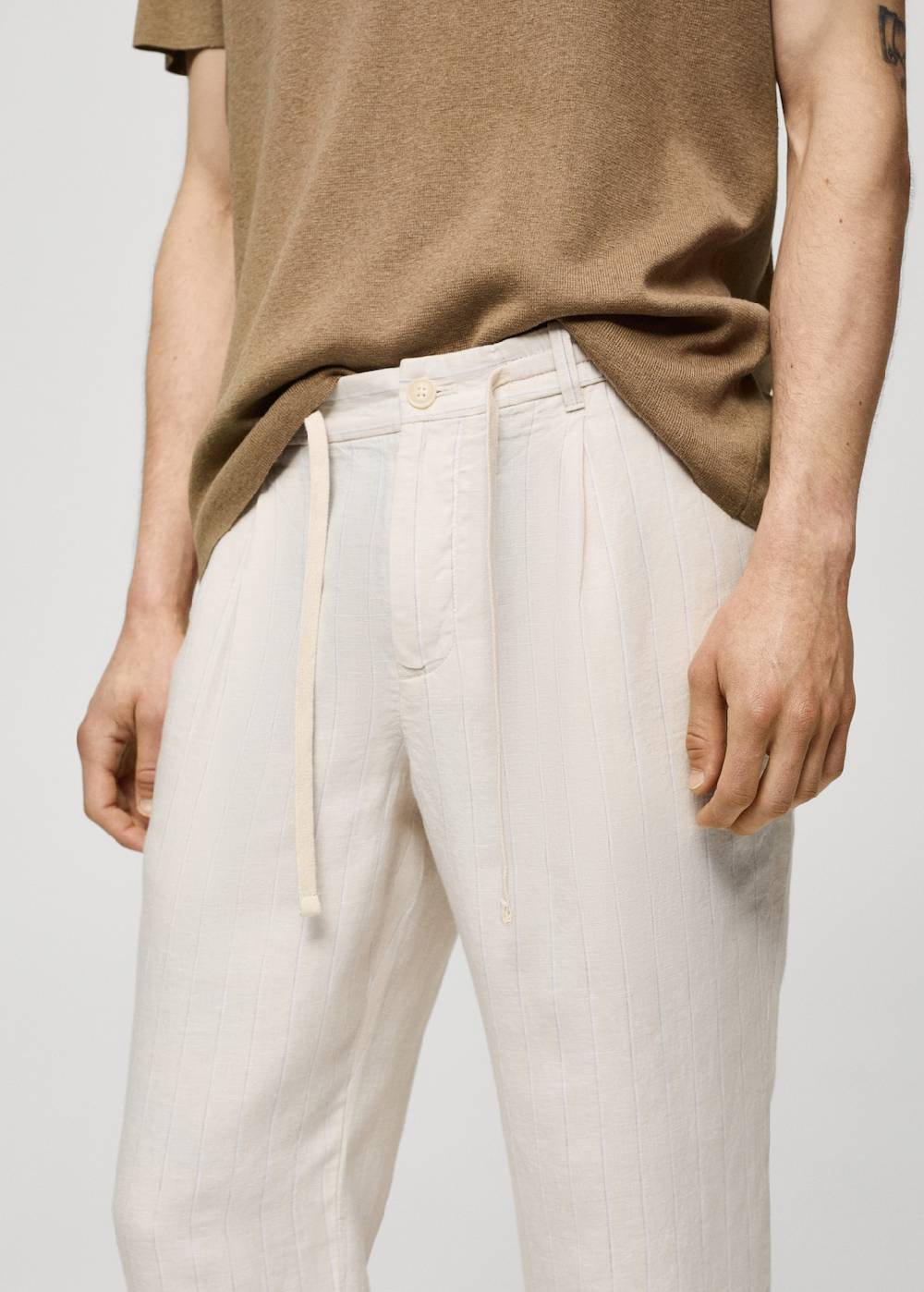 Mango Gestreifte Hose aus 100 % Leinen mit Kordel Sonderangebot