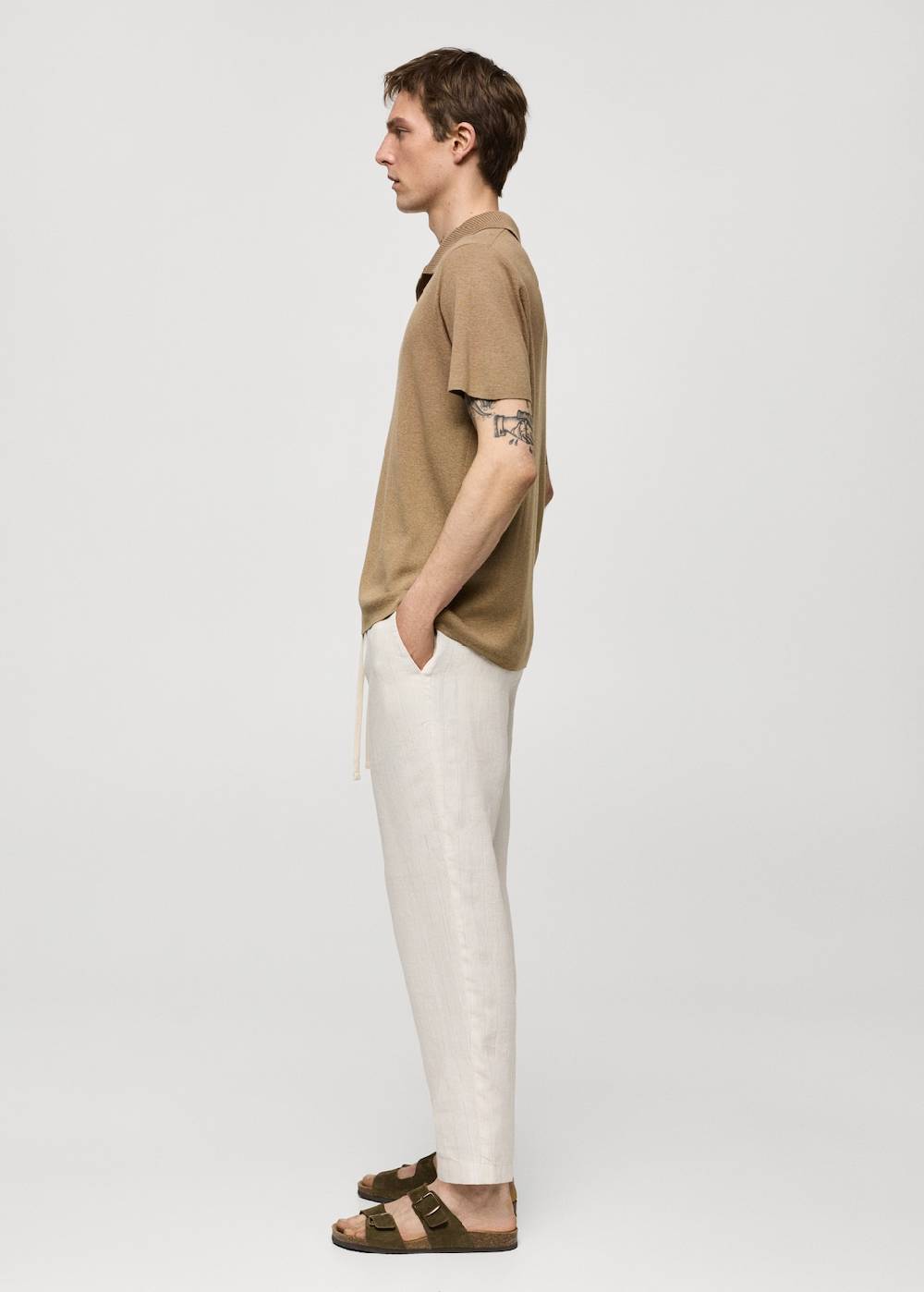 Mango Gestreifte Hose aus 100 % Leinen mit Kordel Sonderangebot