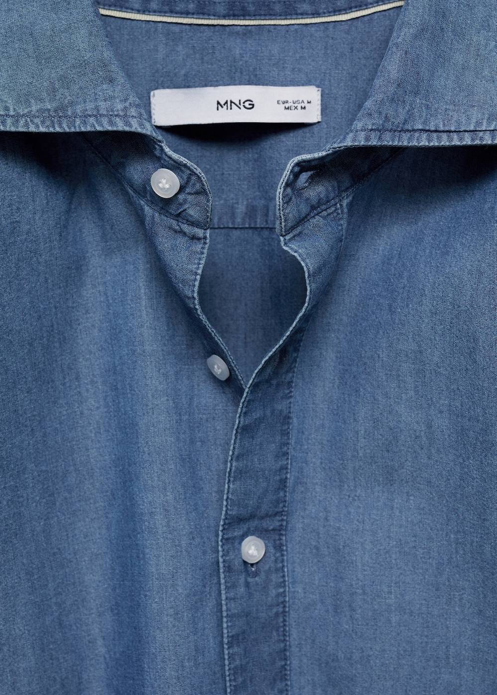 Mango Regular-Fit-Polohemd aus 100 % Baumwoll-Chambray Kostenlose Rückgabe