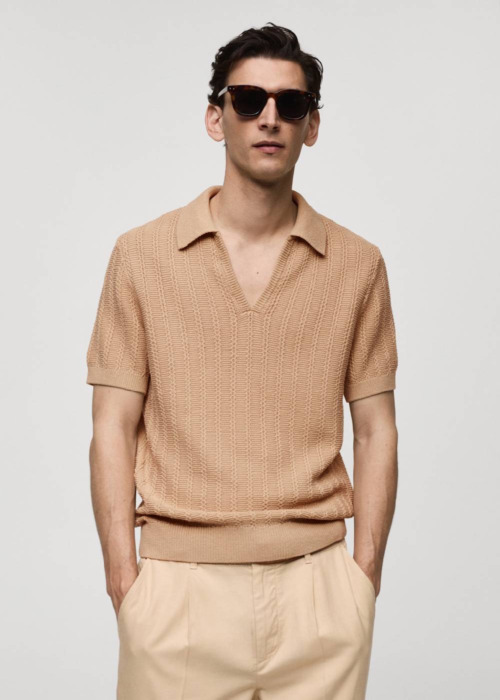 Mango Baumwoll-Poloshirt mit großem Perlmuster Online Shopping