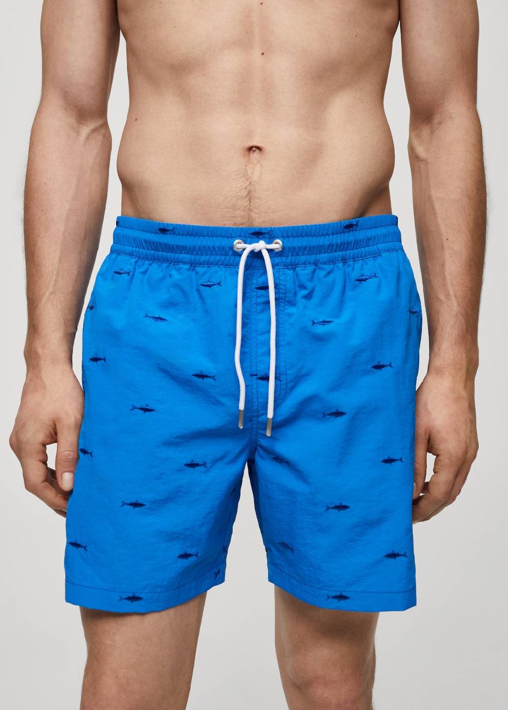 Mango Badeshorts mit Kordelzug und aufgesticktem Fischmotiv Räumungsverkauf