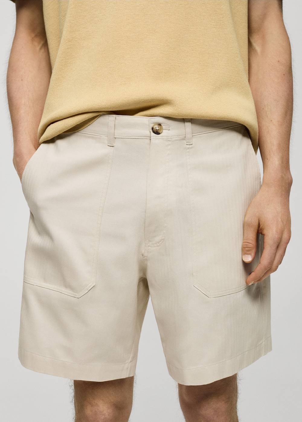 Mango Bermudashorts aus 100 % Baumwolle mit Fischgratmuster JETZT KAUFEN